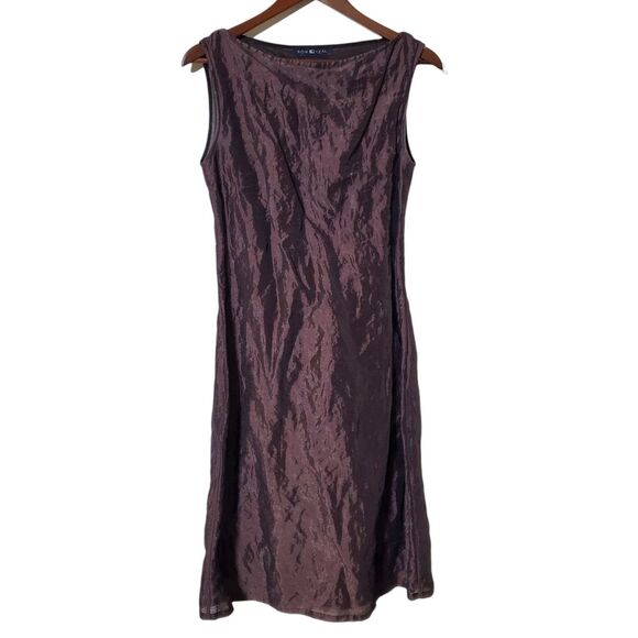 Ron Leal Dresses & Skirts - Ron Leal Y2K Crinkle Dress Size M Iridescent Brown Sheath Sleeveless Lined Women